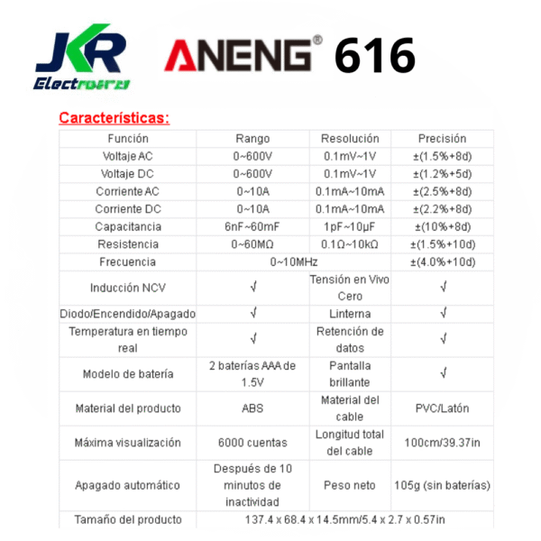 MULTIMETRO ANENG 616 - Imagen 3