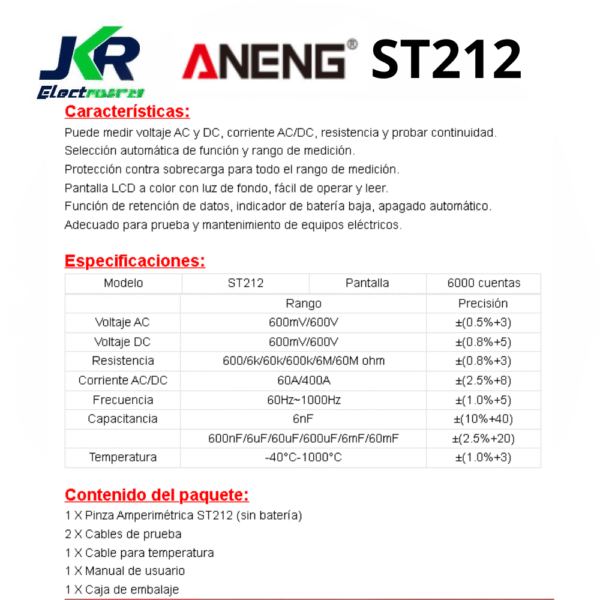MULTIMETRO Y AMPERIMETRO ANENG ST-212 - Imagen 3