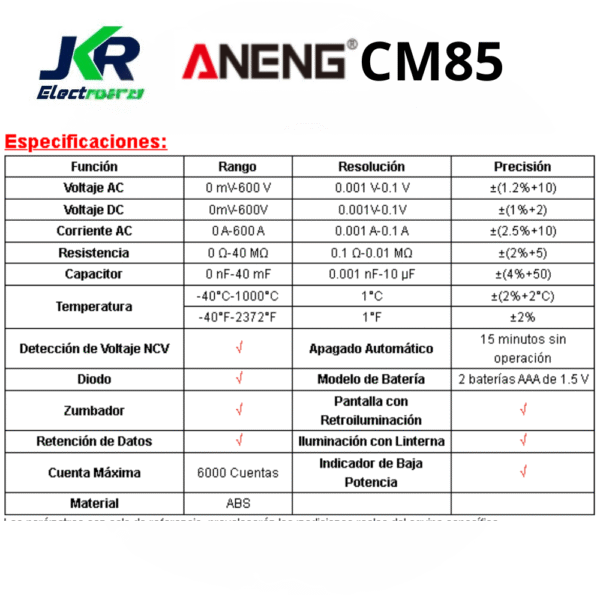 MULTIMETRO Y AMPERIMETRO ANENG CM85-600A - Imagen 3